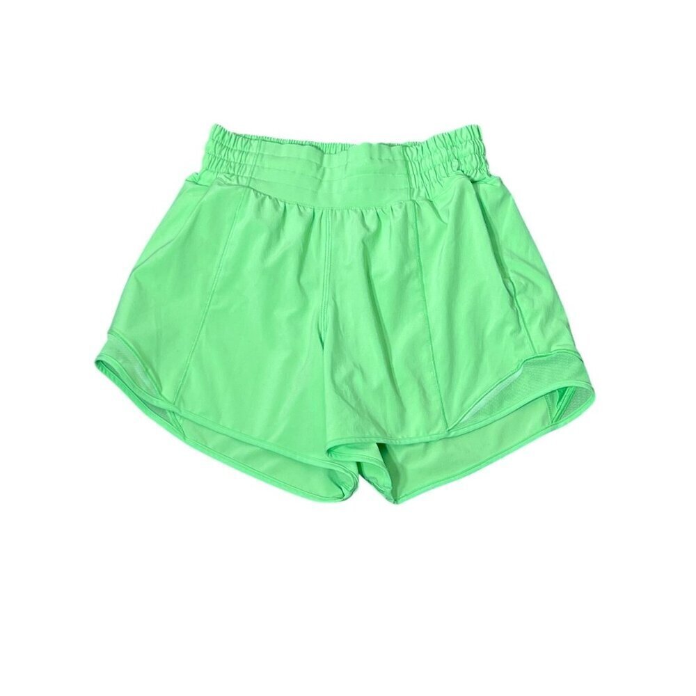 LULULEMON Hotty Hot High Rise Lined Short 4" Scream Green Light Sz 2 W7AYXT NWOT